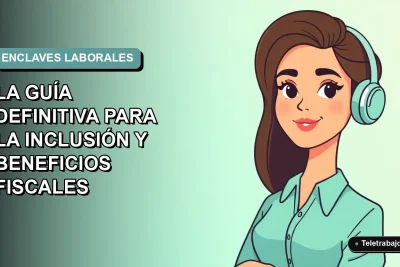 Ilustración plana corporativa de una mujer profesional chilena trabajando remotamente, con fondo degradado suave azul verdoso, concepto de enclaves laborales 2026.