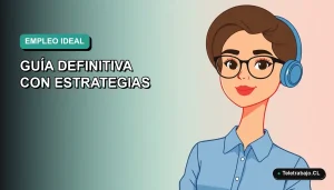 Ilustración plana vectorial de una mujer profesional con blusa azul y lentes, sobre un fondo degradado suave, representando la búsqueda del trabajo ideal.