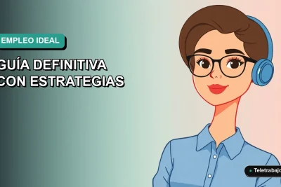 Ilustración plana vectorial de una mujer profesional con blusa azul y lentes, sobre un fondo degradado suave, representando la búsqueda del trabajo ideal.