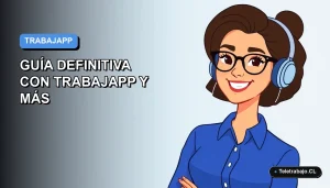 Ilustración plana vectorial de una mujer profesional con blusa azul y lentes, sonriendo, sobre un fondo degradado suave azul y gris. Espacio negativo a la izquierda.