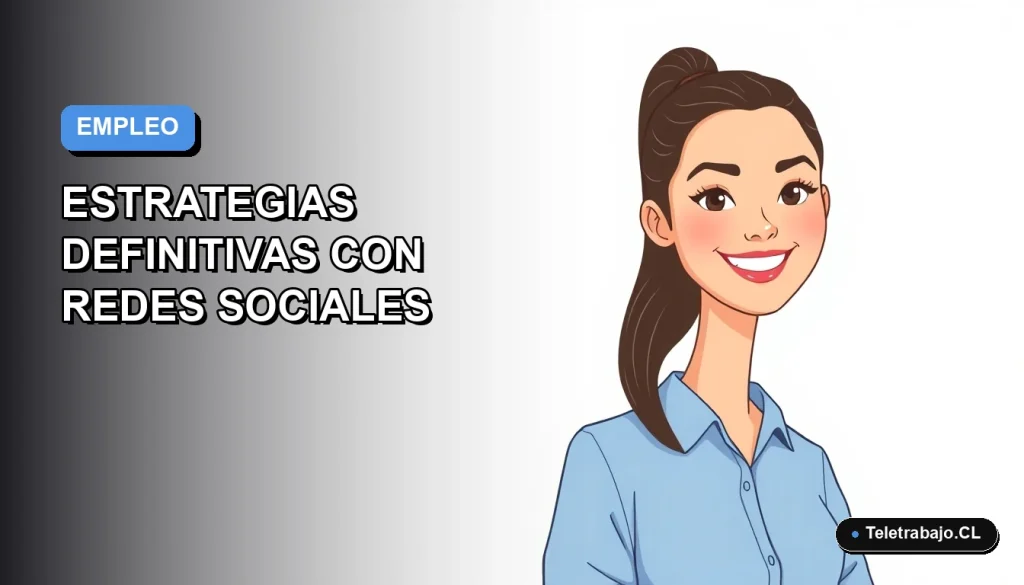 Ilustración plana vectorial de una trabajadora remota sonriente, con blusa azul y pelo recogido, sobre un fondo degradado azul y blanco. Espacio negativo a la izquierda.