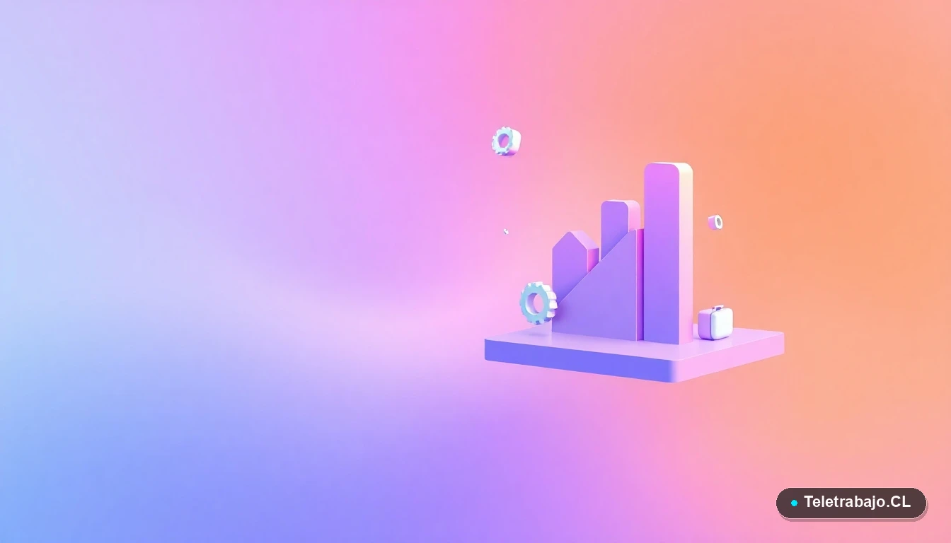 Elementos abstractos de interfaz de usuario tecnológica con gráficos y engranajes flotantes, representando el crecimiento profesional y la planificación de carrera.