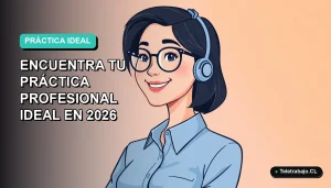 Ilustración plana vectorial de una mujer joven profesional con blusa azul y sonrisa, sobre fondo degradado suave azul y verde.
