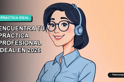 Ilustración plana vectorial de una mujer joven profesional con blusa azul y sonrisa, sobre fondo degradado suave azul y verde.