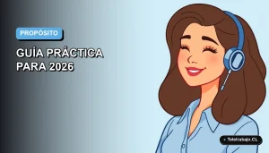 Ilustración vectorial plana de una mujer profesional chilena con blusa azul y sonrisa amable, sobre fondo degradado azul claro, representando la búsqueda de propósito en el trabajo.