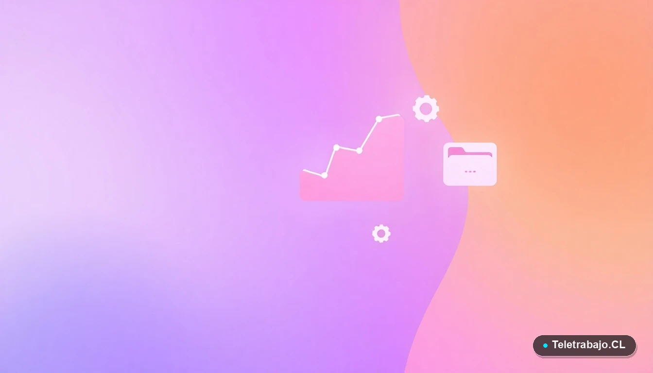 Elementos de interfaz de usuario abstractos y coloridos, como gráficos y engranajes flotantes, sobre fondo degradado lila, simbolizando análisis y planificación de carrera.