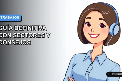 Ilustración vectorial plana de una mujer joven profesional con blusa azul y pelo corto, sonriendo, sobre un fondo degradado azul y blanco. Representa la búsqueda de empleo de temporada en Chile.