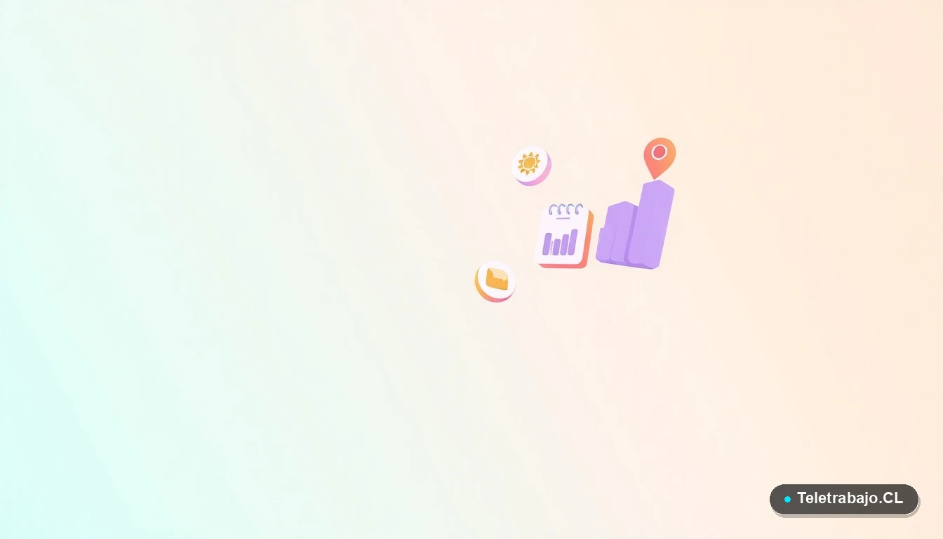 Ilustración abstracta de interfaz de usuario con gráficos, calendario y carpeta de documentos en tonos lavanda y durazno, sobre fondo degradado verde menta. Concepto de búsqueda y organización para empleos de verano.