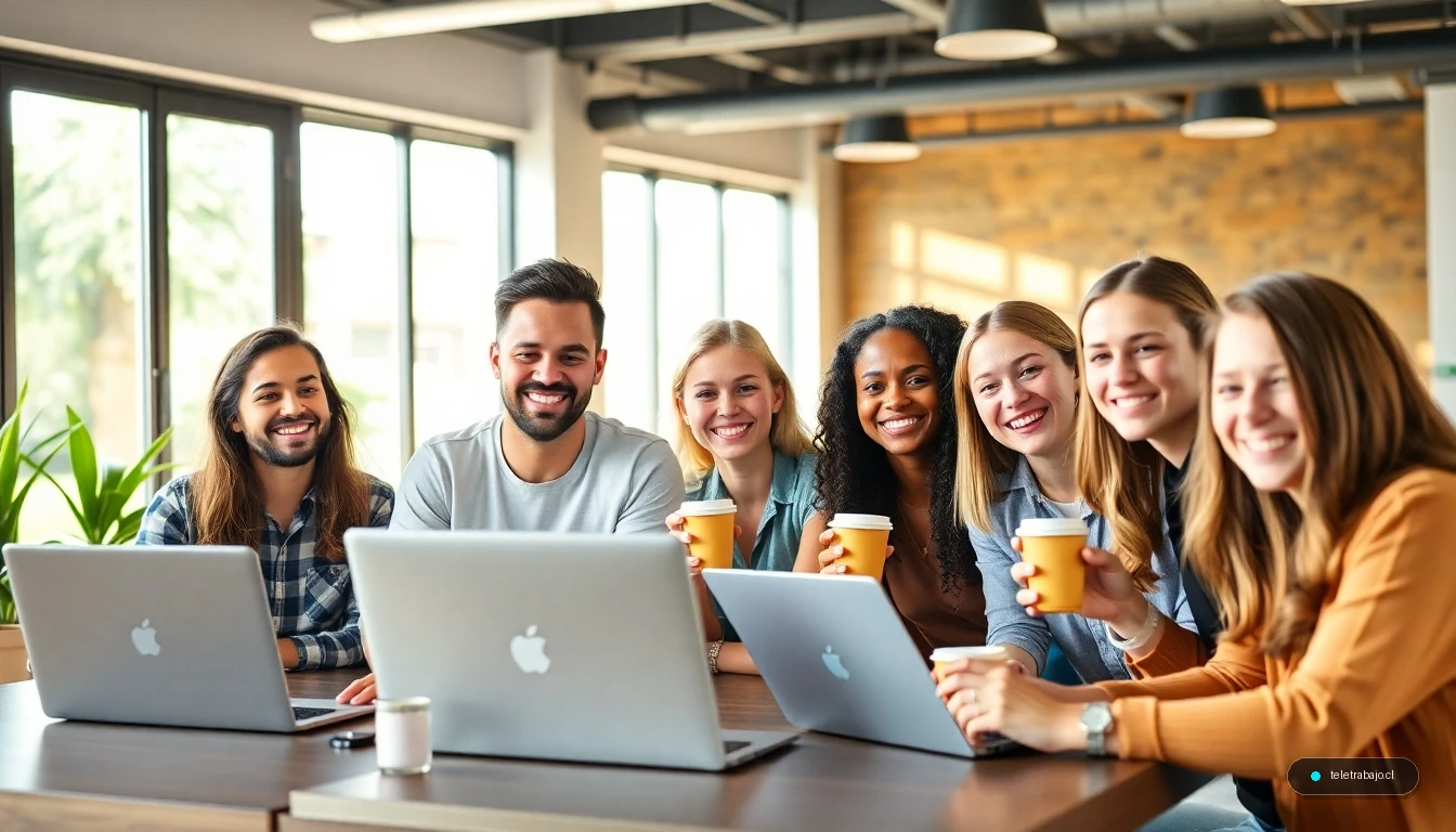 Jóvenes profesionales trabajando juntos en un espacio de coworking durante el verano