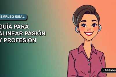 Ilustración plana de mujer profesional chilena sonriente, con fondo degradado azul y verde, representando la búsqueda del trabajo ideal.