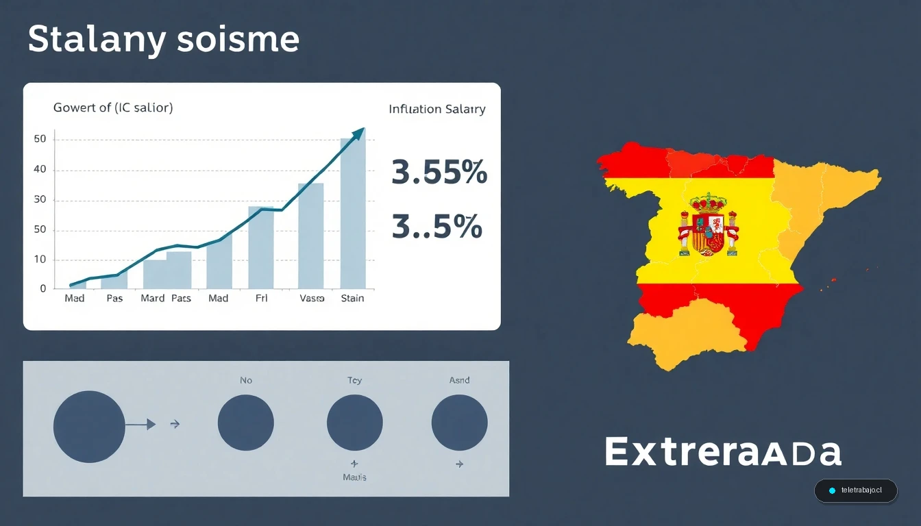 Infografía comparativa del aumento salarial y la inflación en España 2023 con mapa de diferencias regionales