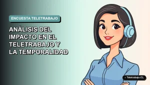 Ilustración vectorial plana de mujer profesional con blusa azul y corte bob, representando el teletrabajo en Chile, sobre fondo degradado suave.