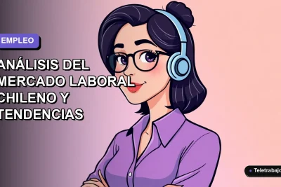 Ilustración vectorial plana de mujer profesional chilena trabajando de forma remota, con fondo degradado lila. Análisis de la Encuesta Nacional de Empleo 2026.
