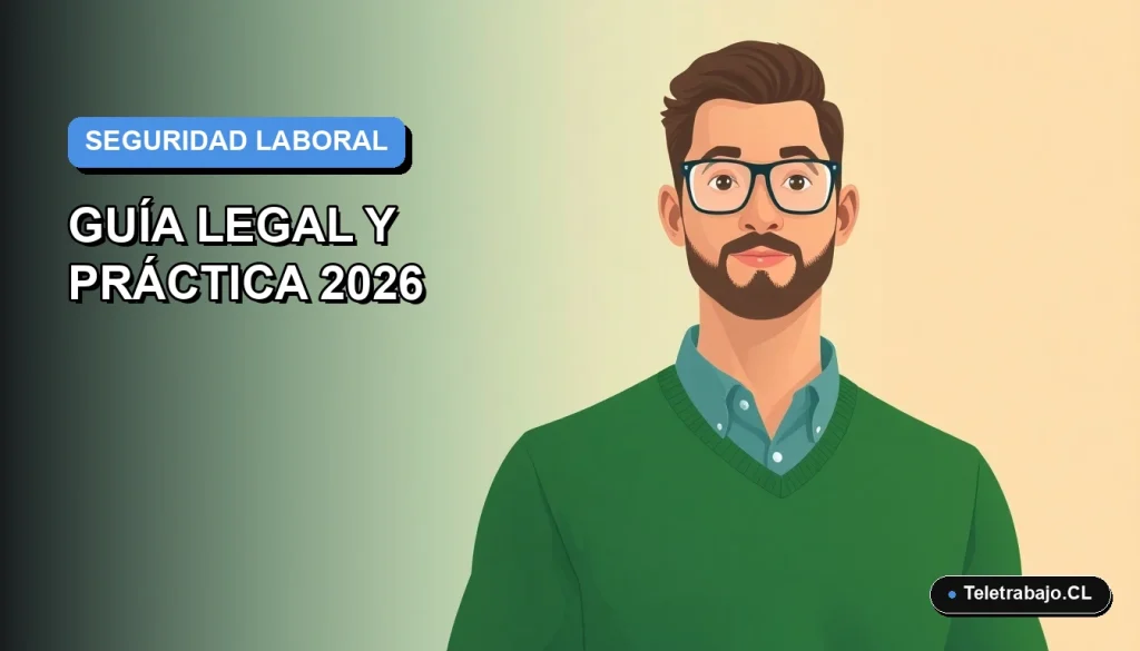 Ilustración vectorial plana de un trabajador masculino de oficina con suéter verde, sobre un fondo degradado azul, explicando diferencias legales entre accidente laboral y enfermedad profesional en Chile.