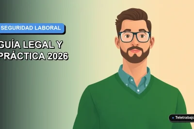 Ilustración vectorial plana de un trabajador masculino de oficina con suéter verde, sobre un fondo degradado azul, explicando diferencias legales entre accidente laboral y enfermedad profesional en Chile.