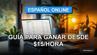 Portada de guía para enseñar español online desde casa con laptop y café en escritorio moderno