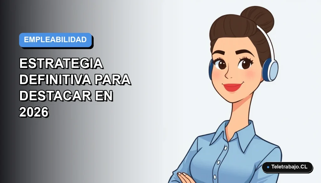 Ilustración vectorial plana de una mujer profesional chilena con blusa azul y pelo recogido, sobre fondo degradado azul y gris, representando la entrega de currículum en persona.