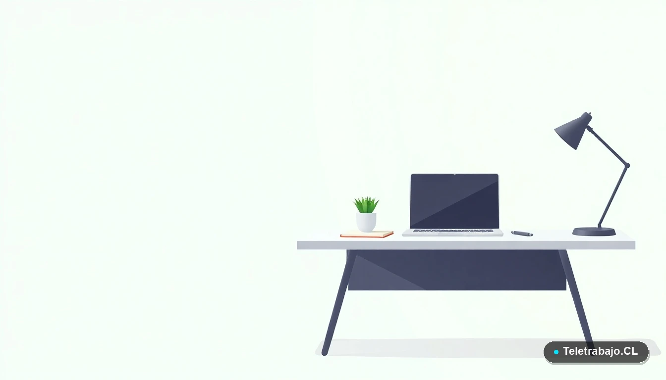 Escritorio moderno minimalista con laptop, cuaderno y planta, sobre fondo degradado verde menta, concepto de espacio de trabajo profesional para preparar tu CV.