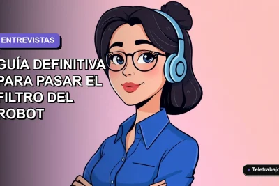 Ilustración plana vectorial de una mujer profesional de teletrabajo con blusa azul, mirando con confianza. Fondo degradado lavanda vacío a la izquierda.