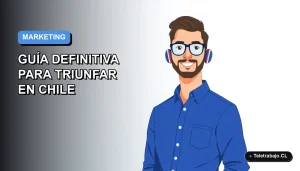 Ilustración plana vectorial de un profesional masculino de marketing digital con camisa azul y lentes, sobre fondo degradado azul y blanco, para guía de entrevistas 2026.
