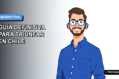 Ilustración plana vectorial de un profesional masculino de marketing digital con camisa azul y lentes, sobre fondo degradado azul y blanco, para guía de entrevistas 2026.