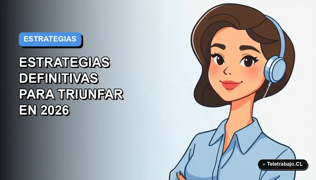 Ilustración vectorial plana de una mujer profesional chilena con blusa azul, sonriendo, sobre fondo degradado azul y blanco. Espacio negativo a la izquierda.