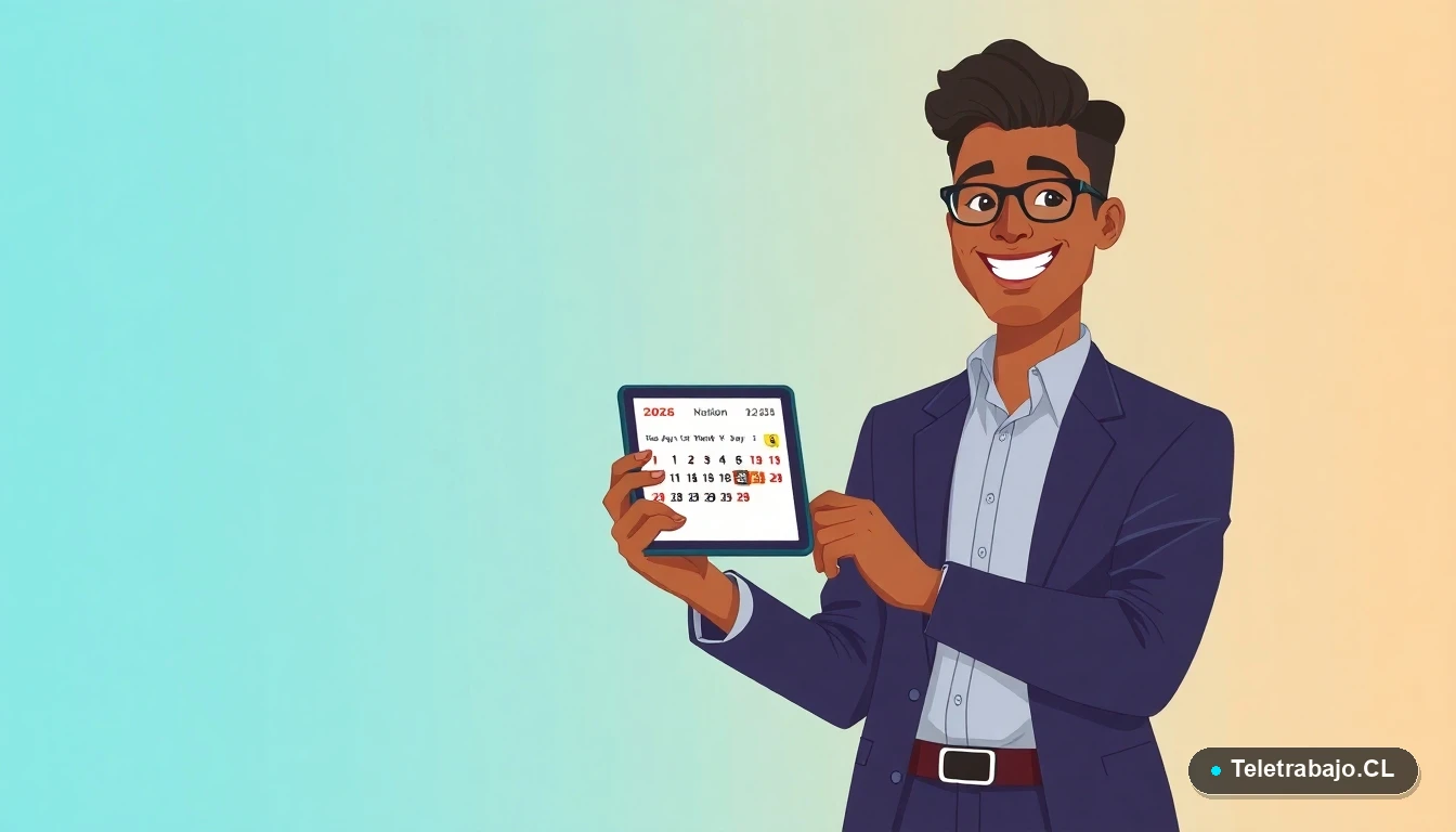 Profesional chileno preparado para una entrevista de trabajo en el año 2026, con tablet digital.