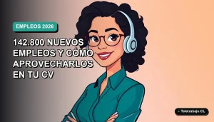 Ilustración plana vectorial de una mujer profesional de teletrabajo sonriendo, con fondo degradado azul verdoso. Representa las nuevas oportunidades laborales de la EPA para 2026.