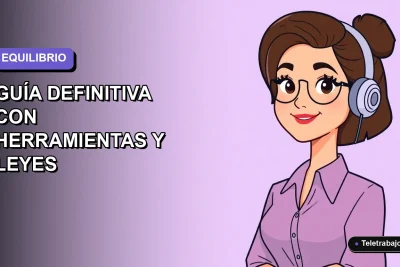 Ilustración plana corporativa de una mujer profesional chilena trabajando remotamente con fondo degradado suave, representando el equilibrio laboral.