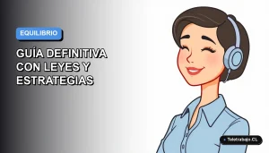 Ilustración vectorial plana de una mujer profesional chilena sonriendo, con blusa azul y corte de pelo moderno, sobre fondo degradado suave azul y gris, representando el teletrabajo y balance laboral 2026.