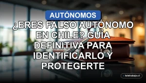 Guía legal para trabajadores independientes en Chile identificando si son falsos autónomos, con fondo de oficina moderna.