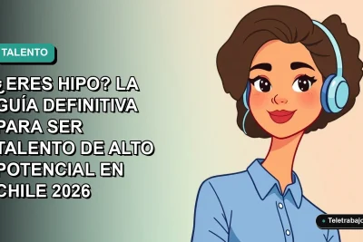Ilustración plana corporativa de una mujer profesional chilena con blusa azul, representando talento de alto potencial en un entorno de trabajo moderno y minimalista.