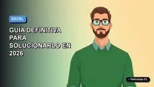 Ilustración vectorial plana de un trabajador remoto masculino de estilo Corporate Memphis, con suéter verde, frente a un fondo degradado azul, representando la solución de errores de Excel.