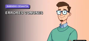 Ilustración vectorial plana corporativa de un trabajador masculino con camisa azul y suéter verde, sobre fondo degradado lavanda, representando errores al postular al subsidio de cesantía en Chile.