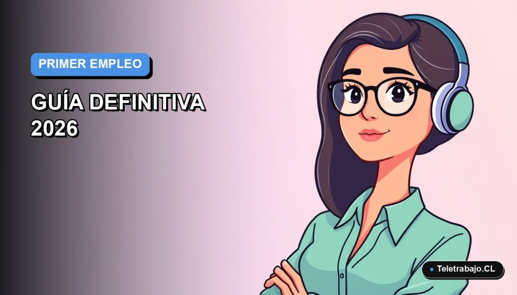 Joven profesional mujer chilena con expresión pensativa, ilustración plana estilo Corporate Memphis, sobre fondo degradado azul y lila.