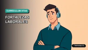 Ilustración vectorial plana de un trabajador profesional chileno revisando su currículum, concepto de búsqueda de empleo y desarrollo profesional.