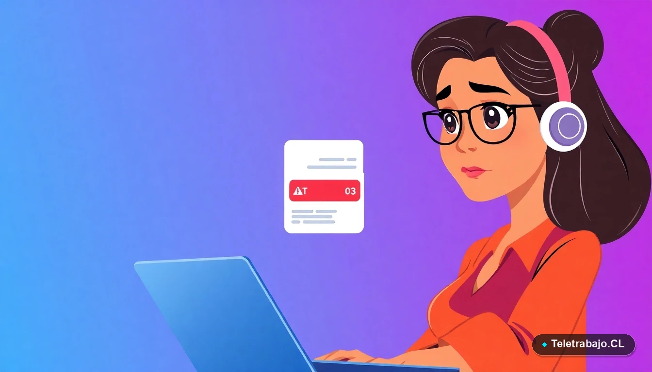 Freelancer en Chile revisando errores en su declaración del seguro de cesantía en su laptop.