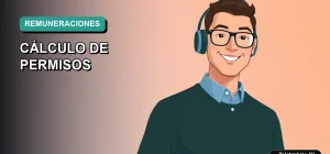 Ilustración vectorial plana de estilo Corporate Memphis de un trabajador masculino de tecnología, con camisa azul y suéter verde, sobre un fondo degradado de color teal. Representa conceptos de gestión de nómina y derechos laborales en Chile.