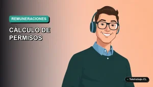 Ilustración vectorial plana de estilo Corporate Memphis de un trabajador masculino de tecnología, con camisa azul y suéter verde, sobre un fondo degradado de color teal. Representa conceptos de gestión de nómina y derechos laborales en Chile.