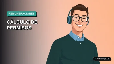 Ilustración vectorial plana de estilo Corporate Memphis de un trabajador masculino de tecnología, con camisa azul y suéter verde, sobre un fondo degradado de color teal. Representa conceptos de gestión de nómina y derechos laborales en Chile.