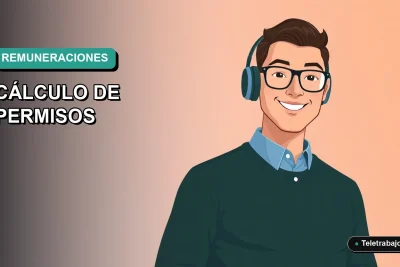Ilustración vectorial plana de estilo Corporate Memphis de un trabajador masculino de tecnología, con camisa azul y suéter verde, sobre un fondo degradado de color teal. Representa conceptos de gestión de nómina y derechos laborales en Chile.