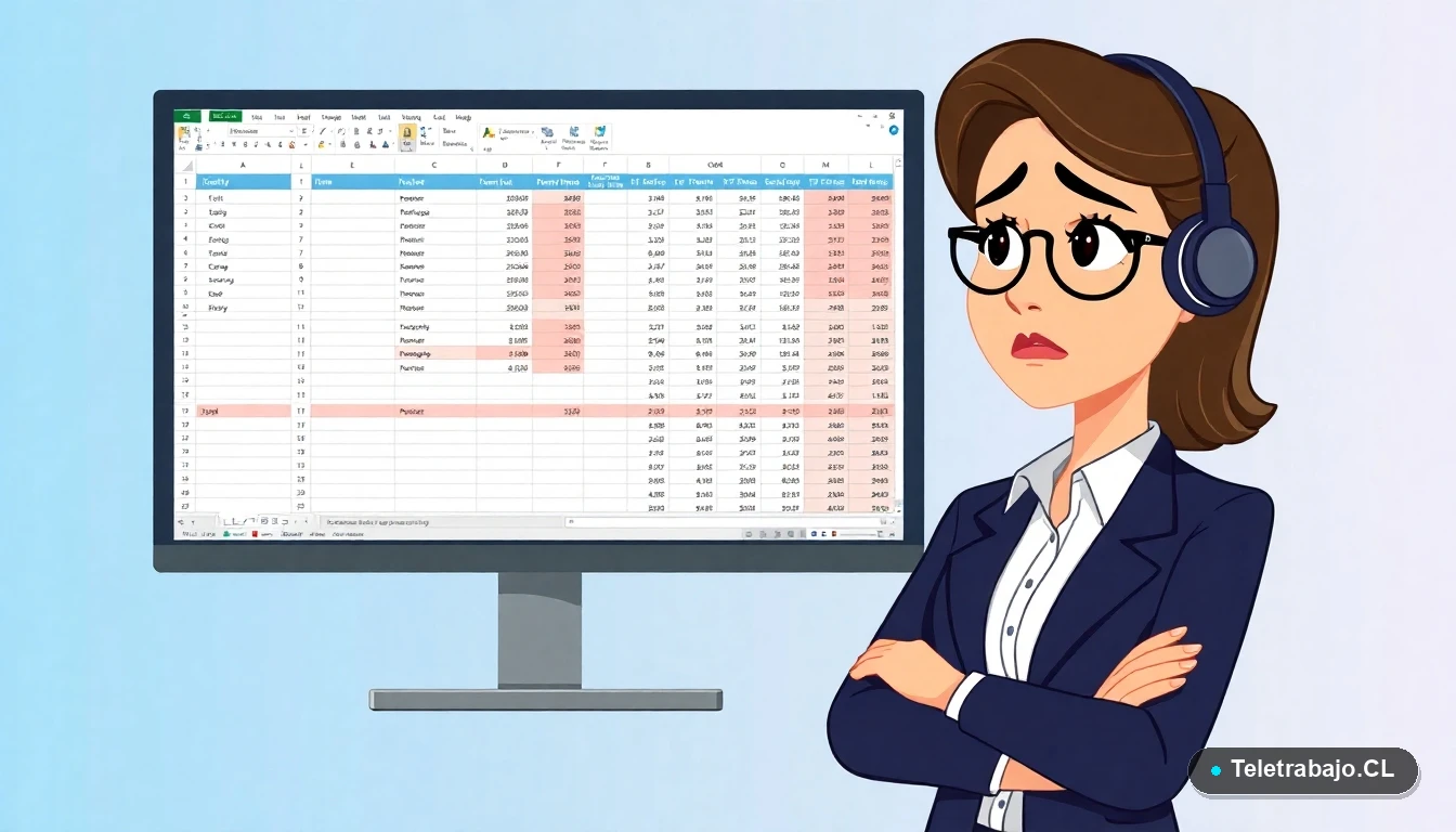 Profesional de RRHH revisando errores en planilla de cálculo de vacaciones en Chile