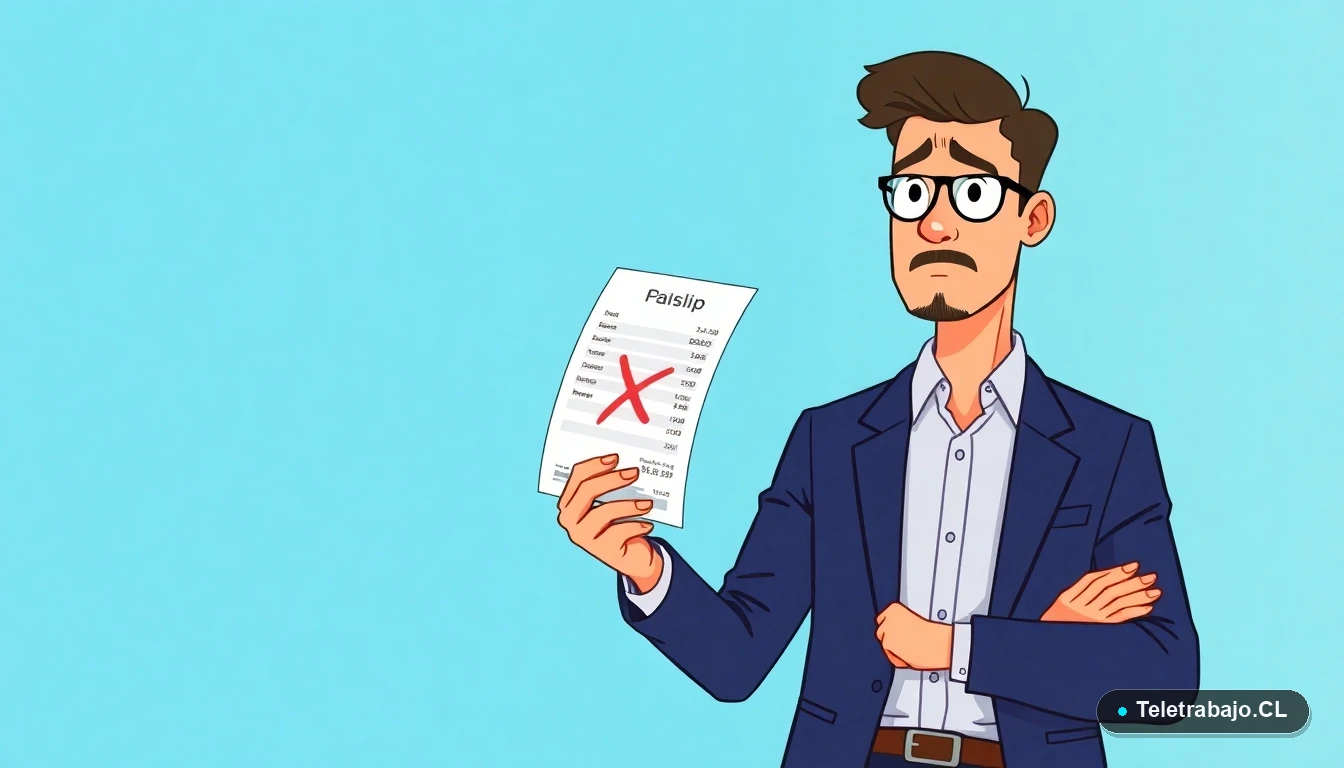 Profesional revisando liquidación de sueldo con error, ilustración plana corporativa.