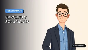 Ilustración vectorial plana de estilo premium que representa a un trabajador masculino en teletrabajo, sobre un fondo de gradiente azul, para un artículo sobre la ley de teletrabajo en Chile.