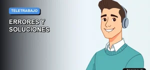 Ilustración vectorial plana de estilo moderno que representa a un trabajador remoto masculino en Chile, con un fondo de gradiente azul, para un artículo sobre los errores comunes en el teletrabajo según la ley.