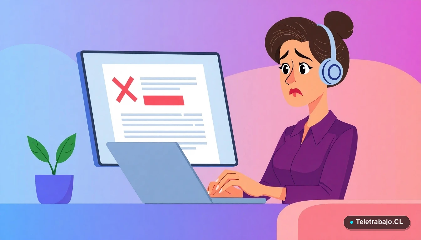 Mujer profesional chilena revisando un error legal en su contrato de teletrabajo