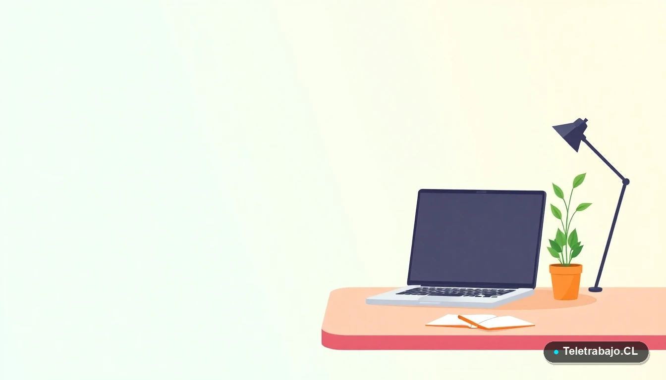 Ilustración vectorial de un escritorio moderno vacío con laptop, café y planta, sobre un fondo degradado verde menta y azul teal. Concepto de espacio de trabajo limpio.