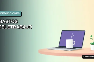 Ilustración vectorial plana de estilo premium que muestra un escritorio moderno para teletrabajo con laptop, taza de café y planta, sobre un fondo con degradado suave de color verde azulado.