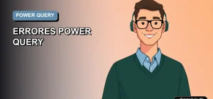 Ilustración vectorial plana de un trabajador tecnológico masculino en Chile, con fondo degradado azul, representando solución de errores en Excel Power Query.