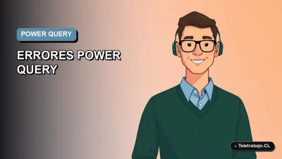 Ilustración vectorial plana de un trabajador tecnológico masculino en Chile, con fondo degradado azul, representando solución de errores en Excel Power Query.